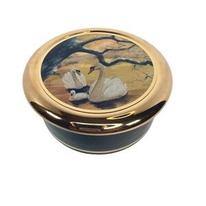 Dufex Foil Art Swan Trinket Box Fine China 24KT Edged Made in Japan
